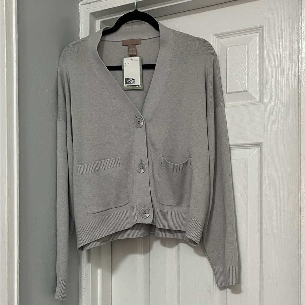 H&M Light Gray Women's V-Neck Button Cardigan Sweater